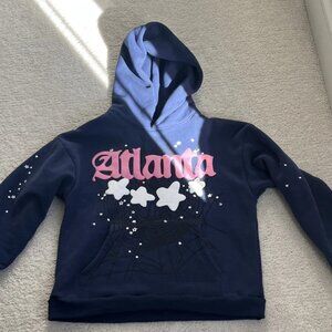 Sp5der Navy Atlanta Hoodie Men’s Size Medium Graphic Streetwear Pullover